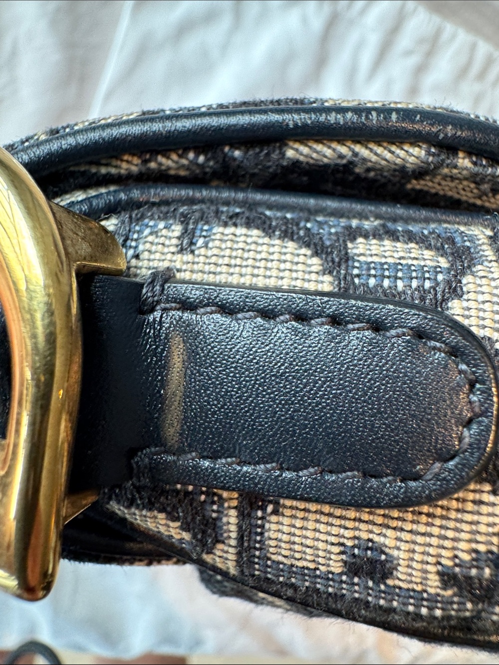 Dior Oblique Navy and Beige Saddle Shoulder Bag with Gold Hardware - Picture 12 of 13